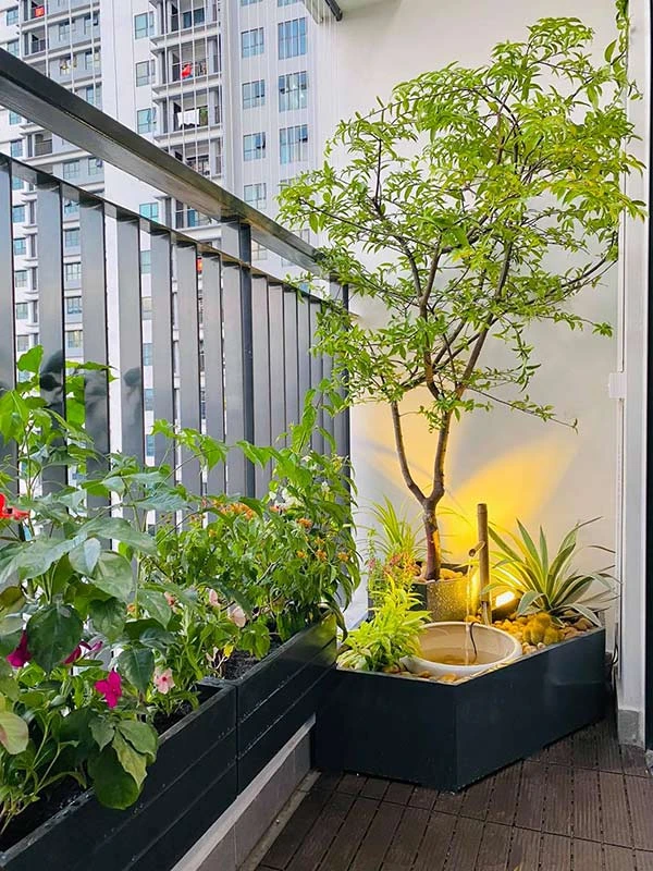 42+ Mẫu bể cá ban công làm tiểu cảnh chất liệu composite và kính đẹp 7 Bể cá tiểu cảnh góc ban công