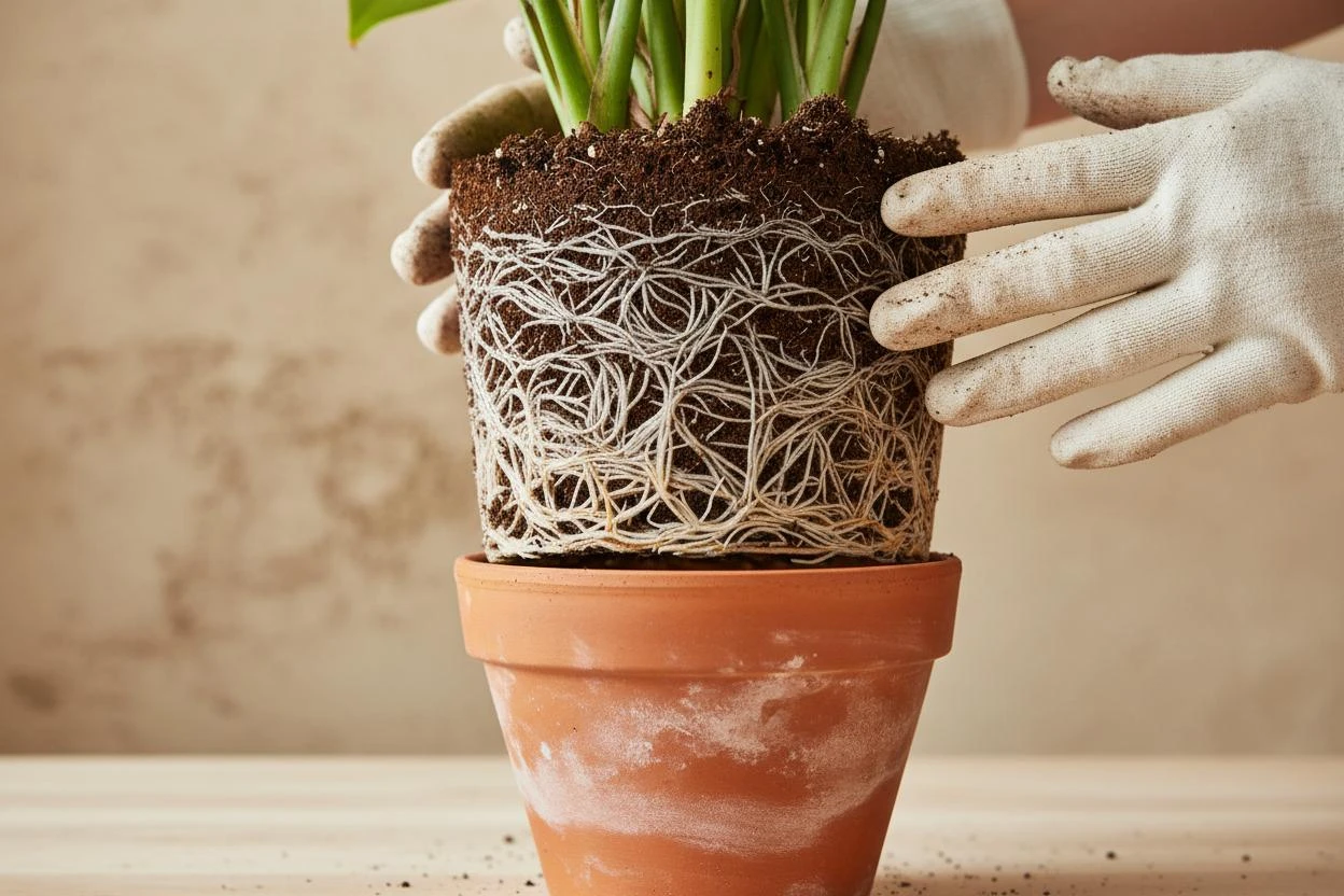 Đất cũ, thiếu dinh dưỡng hoặc chậu không còn phù hợp